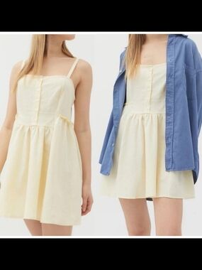 NWT Urban Renewal Remnants Linen Button-Front Mini Dress - Cream / Small Summer